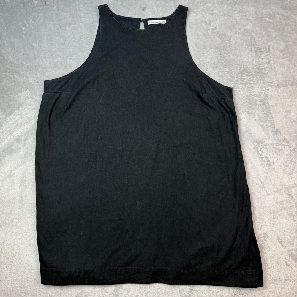 Abercrombie & Fitch Dress Womens XXL Black Linen Blend Shift Midi Keyhole Back